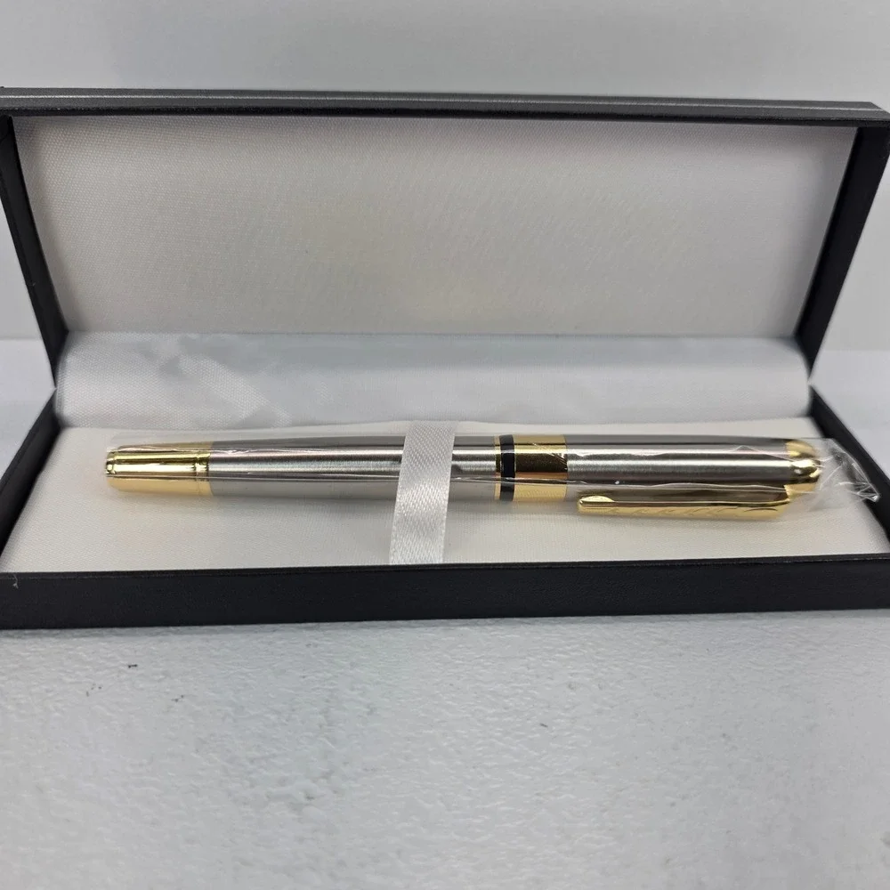 Executive Ballpoint Pen Metallic Gold and Silver Finish Black Ink with Gift Box